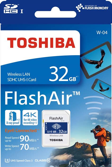 Toshiba FlashAir W-04 32GB Wireless UHS-I U3 Class 10 SDHC Card - Buy ...