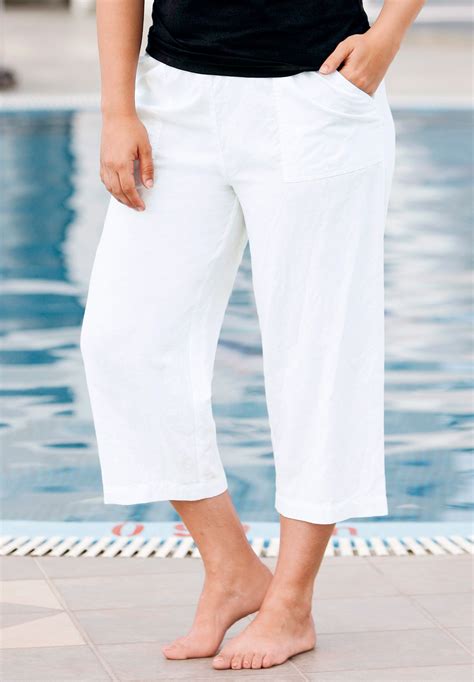 Ellos Women's Plus Size Linen Blend Drawstring Capris Pants | eBay