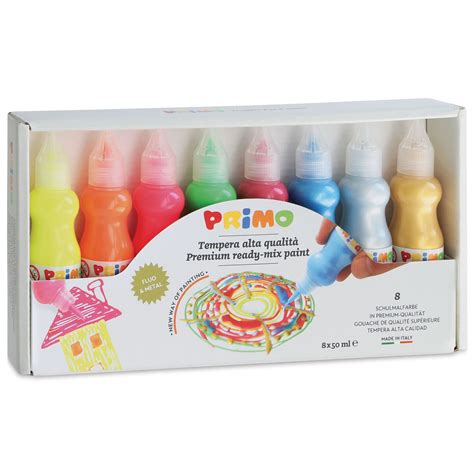 Primo Tempera Paints - Set of 8, Fluorescent and Metallic, 50 ml, Color ...