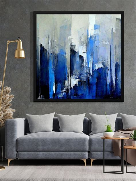 999STORE blue and white color abstract with city view modern art canvas ...