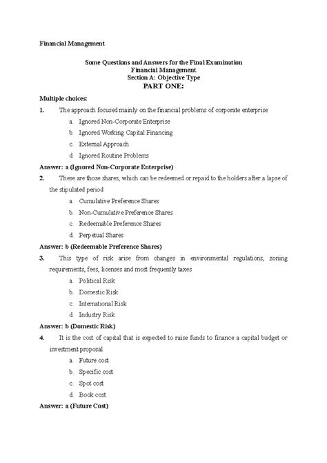 Financial Management - Financial Management Some Questions and Answers ...