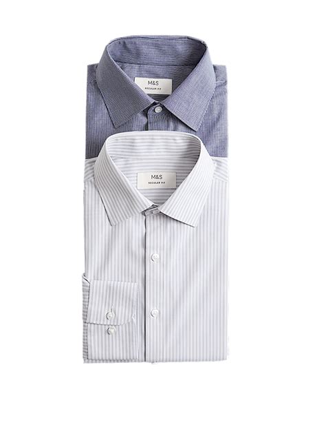 Buy 2 Pack Regular Fit Easy Iron Striped Shirts at Marks & Spencer