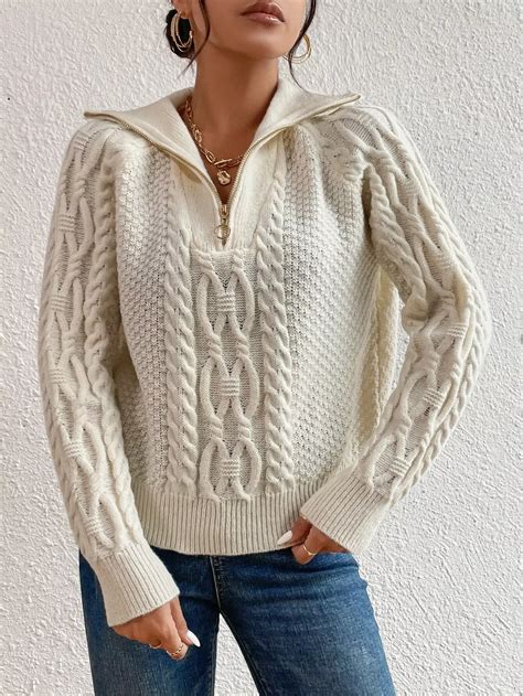Flirla Cable Knit Half Zip Sweater,Long Sleeve Tops | Sweaters for ...