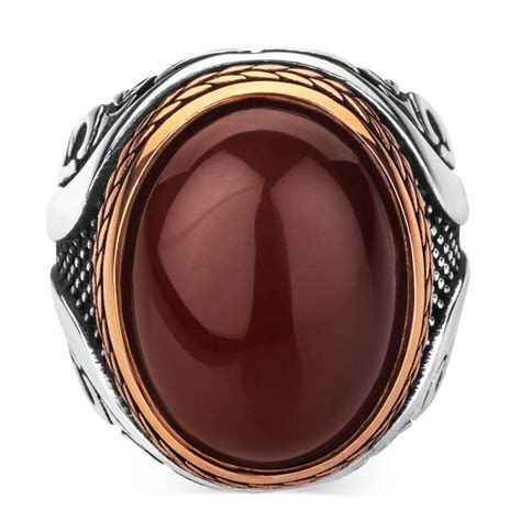 Dark Burgundy Agate Stone Silver Men's Ring