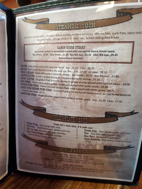 Menu at The Ranch House restaurant, Duncan