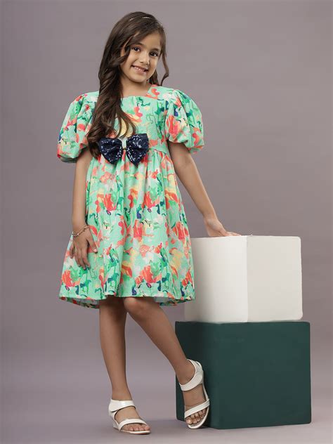 Floral Digital Print Girls Dress - Aqua | TeenTrums