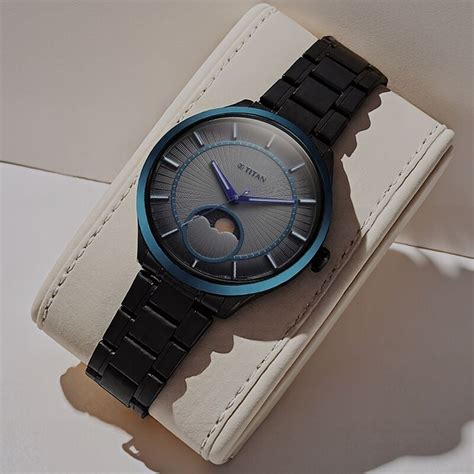 Buy Online Titan Caelum Sun Moon Sub-Dial in Gunmetal Grey - Stellar ...