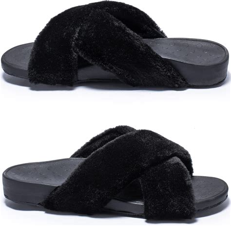 Buy Womens Orthopedic Slippers with Arch Support, Furry Cozy Cross Band ...
