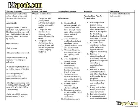 Nursing Care Plan Sample For Hypertension | PDF Template