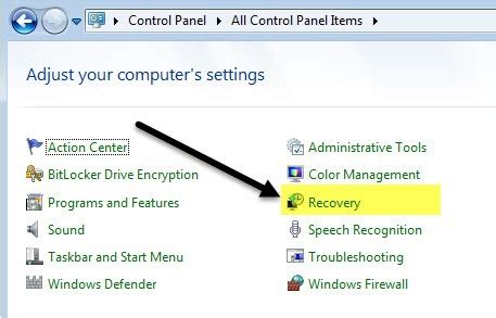 Image result for Recovery Control Panel for This Computer