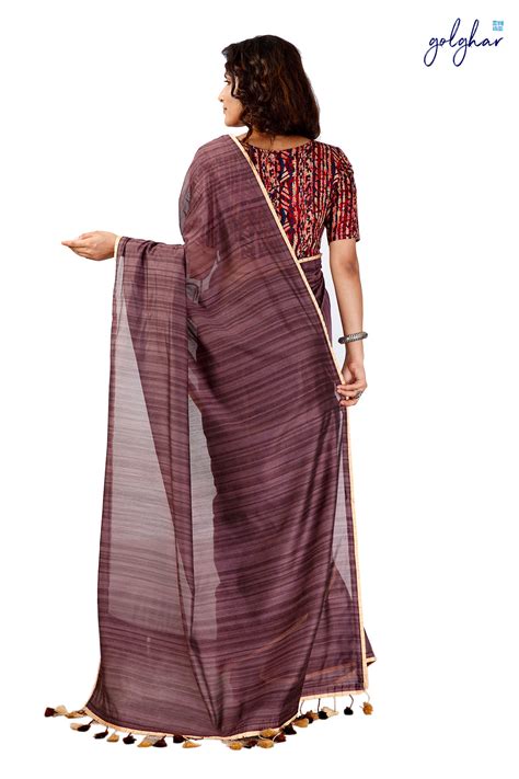 Shades of Plum | Magenta Cotton Plain Saree with – golghar
