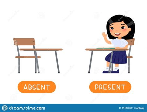 Absent and Present Antonyms Word Card Vector Template. Stock Vector ...