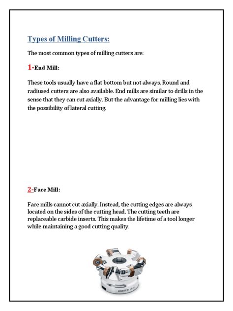 Types of Milling Cutters | PDF | Metalworking | Manufactured Goods