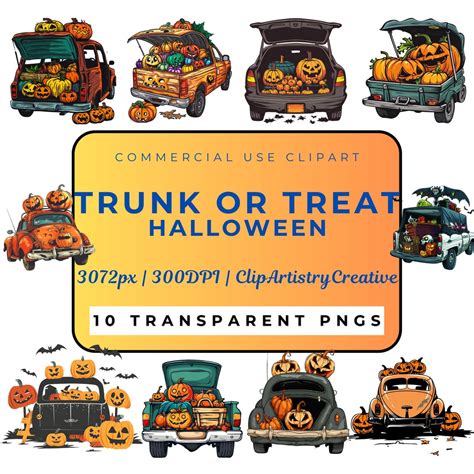 Trunk or Treat Clipart Bundle PNG Transparent Background Digital ...