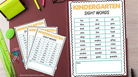 Printable Sight Words List & Flashcards for Kindergarten - Number Dyslexia