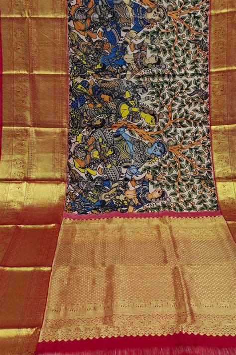 Multicolor Pen Kalamkari Silk Saree