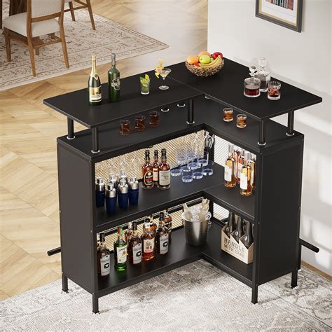 Mua Tribesigns Home Bar Unit, L-Shaped Bar Table with Stemware Racks ...