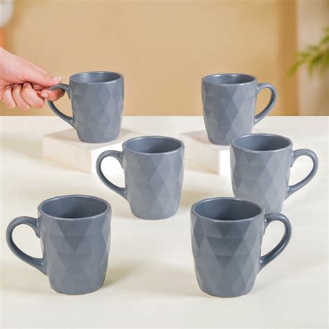 Set Of 6 Textured Coffee Mugs Grey 220ml Online - Premium Coffee Mug ...