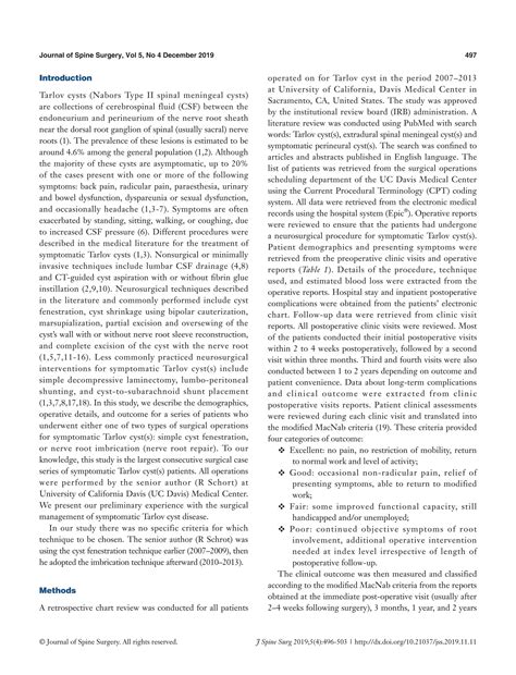 SURGICAL MANAGEMENT OF SYMPTOMATIC TARLOV CYSTS | PDF