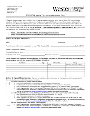 Fillable Online westerntc 2013-?2014 Special Circumstances Appeal Form ...