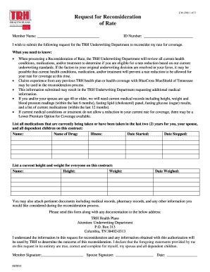 Fillable Online UW-FM11-077 Request for Reconsideration of Rate Fax ...