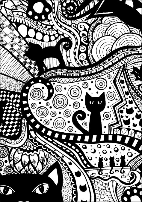 Black cats - Zentangle Coloring Pages for adults