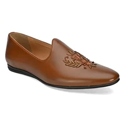 Buy San Frissco Men Faux Leather Baker Tan Embroidered Loafers at Amazon.in