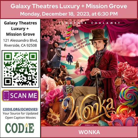 Open Caption Movie, Wonka, at Galaxy Theatres Luxury + Mission Grove ...