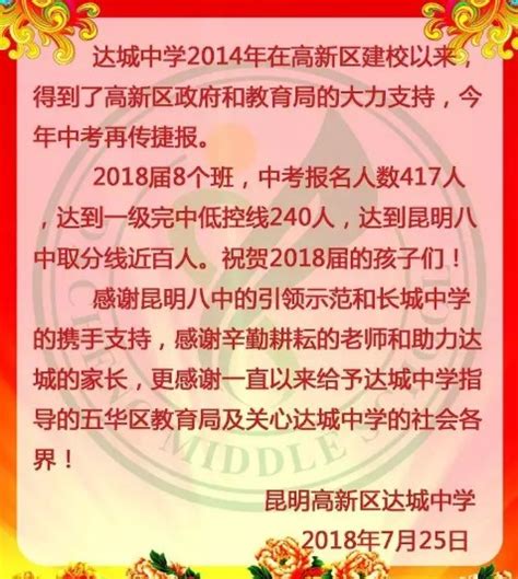 2019昆明高新区达城中学中考成绩升学率（中考喜报）_小升初网