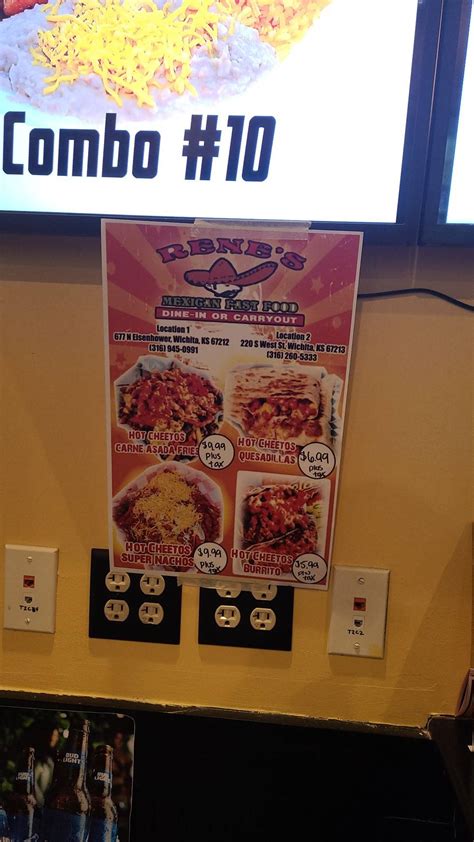 Menu at Rene's Mexican food restaurant, Wichita