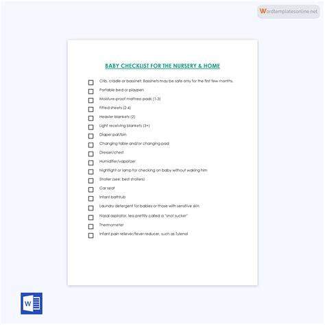 Newborn Baby Printable Checklist