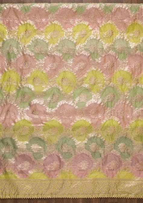 Buy Yellow Zariwork Banarasi Silk Unstitched Salwar Suit - Koskii