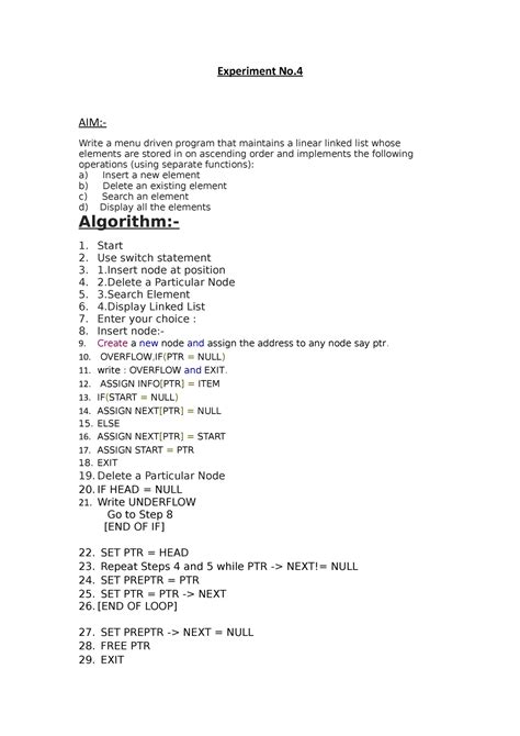 Journal 3 - answer - Experiment No. 4 AIM:- Write a menu driven program ...