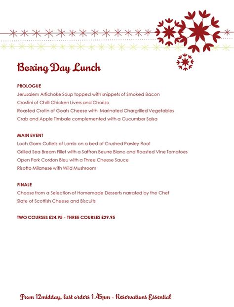 Boxing Day Menu 的图像结果