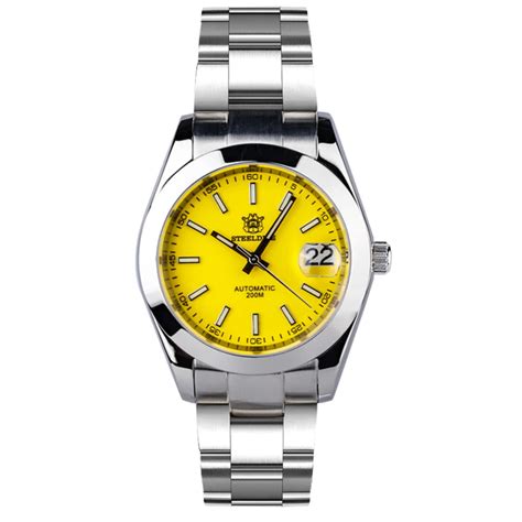 Steeldive SD1934 Vintage Diver Watch - Yellow Dial With Oyster Bracele ...