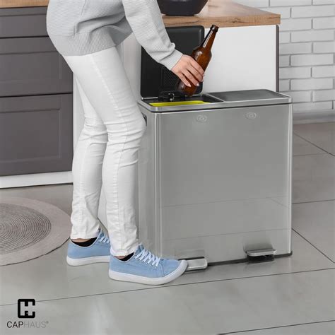 Dual Trash Can with Double Lids and 2 Compartment, 30L+30L (2 x 8 ...