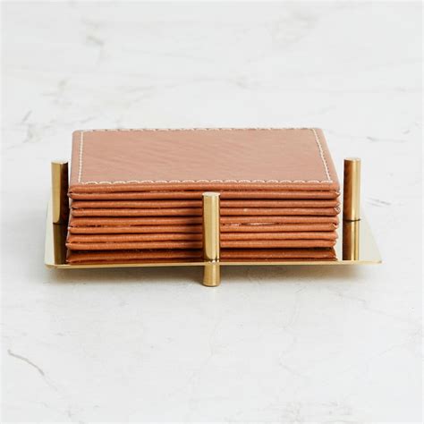 Buy Wexford Set of 4 Leatherette Coasters with Steel Holder from Home ...
