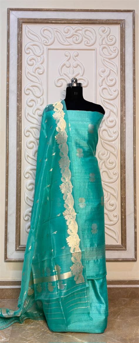 Aqua Blue Banarasi Raw Silk Suit – Heritage Banaras