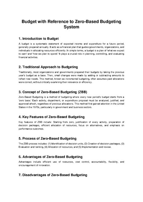 Budgeting Systems: An Overview of Zero Based Budgeting (ZBB) - Studocu