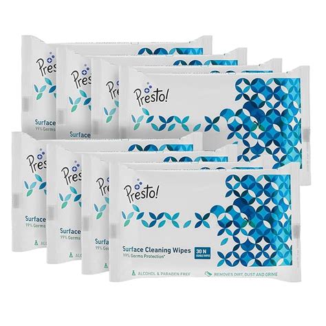 Amazon Brand - Presto! Surface Cleaning Wipes 240 Wipes | 30 wipes X 8 ...
