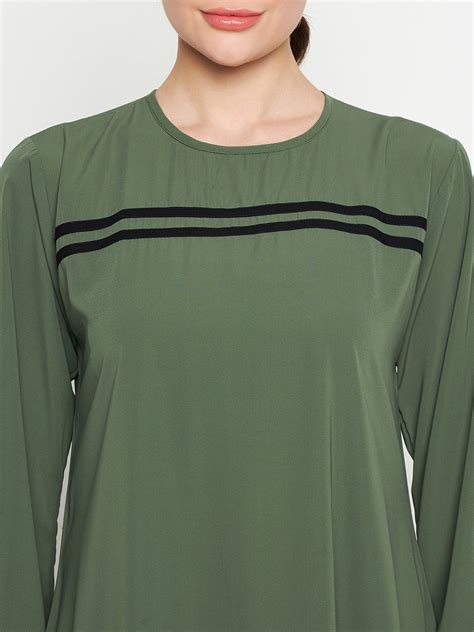 Nabia Women Jade Green Solid Aline Abaya Burqa with Black Georgette Sc