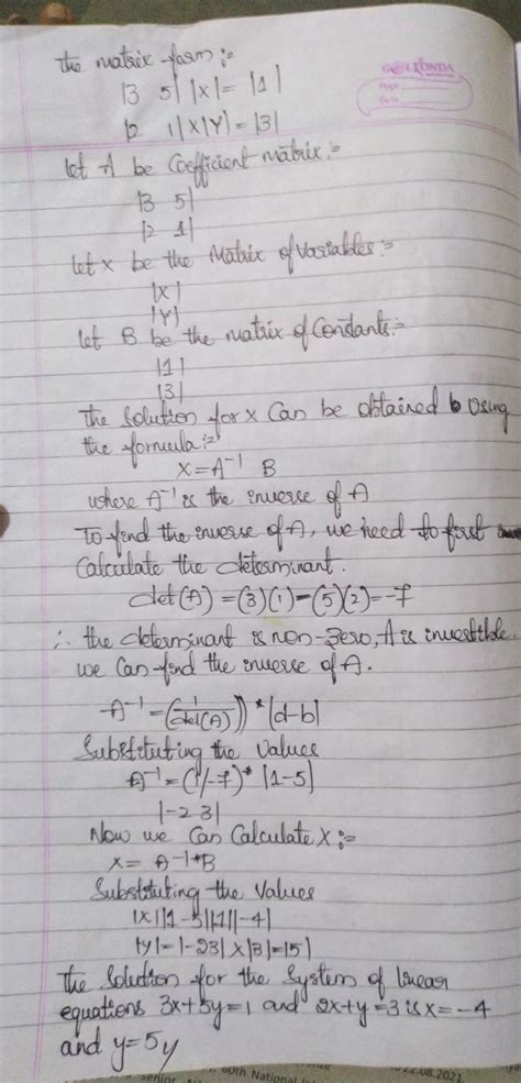 Solve the system of linear equations by matrix inversion method, 3x 5y ...