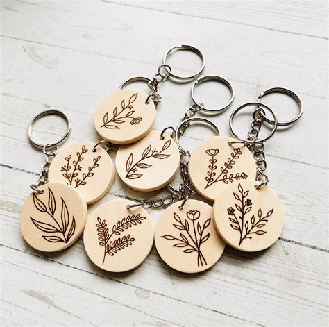 Botanical Wood Burned Keychains - Handcrafted Unique Gifts