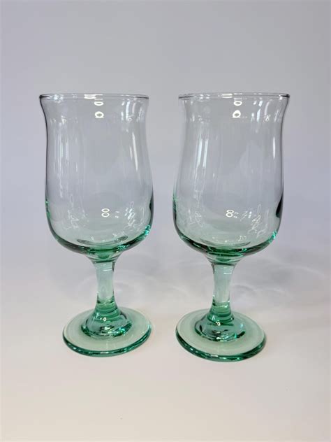 Vintage Libbey Spanish Green Tulip Wine or Water Glasses- Set of 2 ...