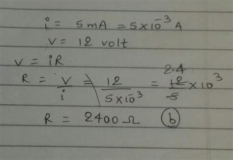 resistance of a conductor in which 5 mA of current is flowing through ...