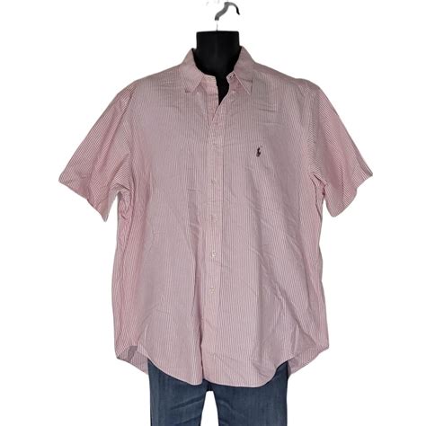 Polo Ralph Lauren Classic Fit Striped Pink And White... - Depop