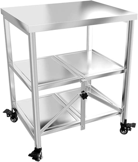 ZHAOHUI-serving cart Foldable Stainless Steel Kitchen Trolley with 3 ...