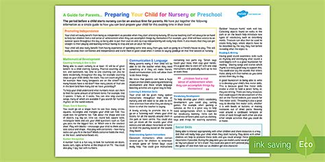 Preparing Your Child For Nursery Guide Parents Leaflet