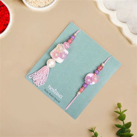 Blush Pink Floral Rakhi Lumba Set Online - Premium Gift Hamper | Nestasia