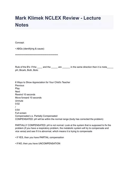 Mark Klimek NCLEX Review - Lecture Notes - NCLEX - Stuvia US